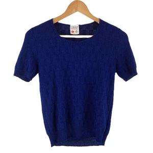 M&S St Michael Navy Knit Short Sleeve Jumper UK 14 - Picture 1 of 8