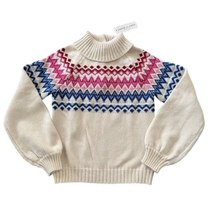 New Janie and Jack Girls Size 10 Pink Blue Fair isle Diamond Turtleneck Sweater - Picture 1 of 11