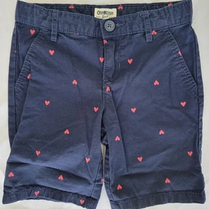 OshKosh Bgosh Girls' Chino Shorts, Blue with Pink Hearts, Size 5 - Picture 1 of 5