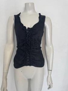 Vintage 90s Y2K Black Satin Blue Label New Look Corset Style Top Size 10 Gothic - Picture 1 of 7