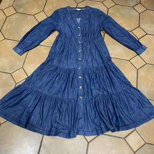 White Stuff Denim Blue Button Thru Dress 12P Boho Gypsy Festival Vintage Flared - Picture 1 of 8