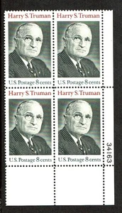 1973 U.S. Commem 8c HARRY S TRUMAN  Plt# Blk of 4  Sc#1499  M/NH/OG - Picture 1 of 1