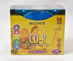 SONY CD-R Slim Color Collection 15 PACK New Sealed - Picture 1 of 7