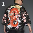 Hommes Japonais Yukata Manteau Kimono Extérieur Vintage Haut Lâche Dragon Noir