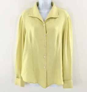 Vtg Guy Laroche Womens Top Yellow Button Up Linen Blend Spread Collar Sz 18 - Picture 1 of 11