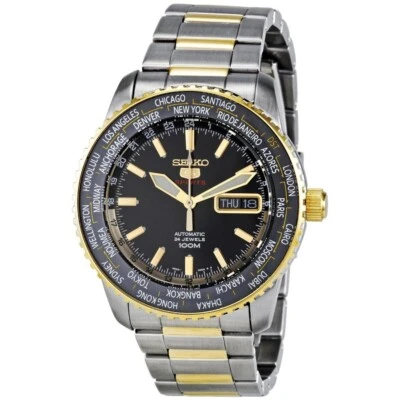 Reloj Automático SEIKO 5 Sports SRP130K1 4R36 Hora Mundial Plata Oro Día Fecha GMT Foto 1 de 2