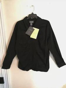 Motto Womens Blouse 1X Plus Black Snap Button Up Shirt Top Long Sleeve Office - Picture 1 of 3