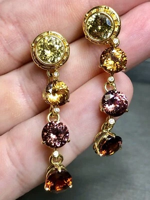 Estate ZAFFIRO 18K 22K Gold Diamond Multicolored Zircon Drop Earrings 22cttw - Image 1 of 4