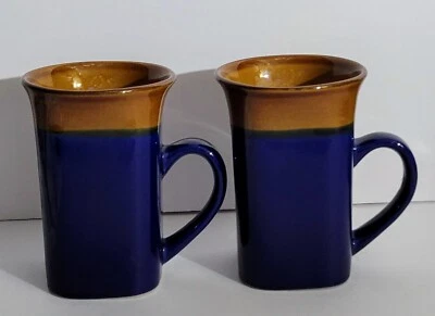 Juego de 2 tazas de café de gres cuadradas azul/marrón Royal Norfolk llantas acampanadas 14 oz Foto 1 de 4