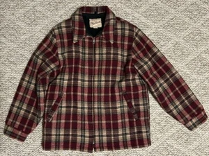 Vtg Woolrich Womens M Plaid Red Brown Beige Wool Jacket Sherpa Lined USA Made - Picture 1 of 11