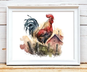 RooserArt Print, Rooster On Fence Art Print, Farmhouse Wall Art Decor - Picture 1 of 2