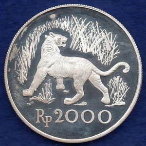Indonesia 1974 Silver Proof 2000 Rupiah Javan Tiger Conservation (Ref. t7388) - Picture 1 of 2