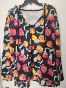 Womens black Multicolored floral Long sleeve hooded Shirt Size L - Picture 1 of 2