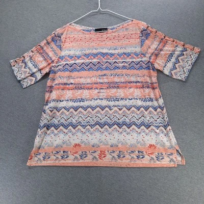 Camisa Erika Mujer Pequeña Extra Grande PXL Aubree Boho Patrón Ojal Manga Top Foto 1 de 4