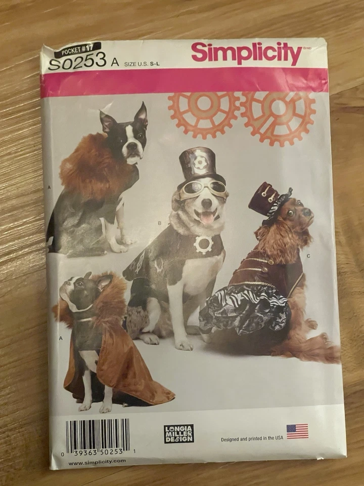 SIMPLICITY PATTERN S0253 DOG  COSTUME SIZES SMALL MEDIUM LARGE NEW Steampunk - Image 1 of 1