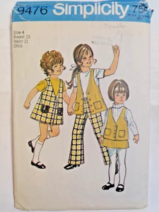 Vestido Jersey Chaleco Campana Parte Inferior Pantalones Niñas 4 Simplicidad 9476 Patrón de Costura De Colección - Imagen 1 de 8