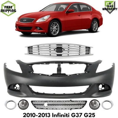 Front Bumper Cover Primed & Fog Lights Kit For 2010-2013 Infiniti G37 G25 Foto 1 de 4
