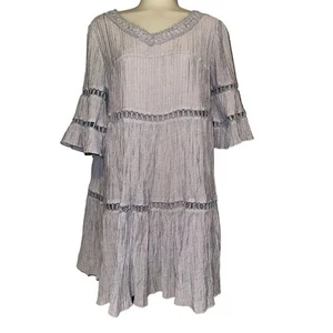 Anthropologie Eri + Ali Textured Flowy Peasant Dress Bell Sleeve Size Medium - Picture 1 of 7