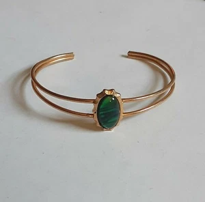 Vintage Cuff Bracelet Goldtone W/ Green Stone