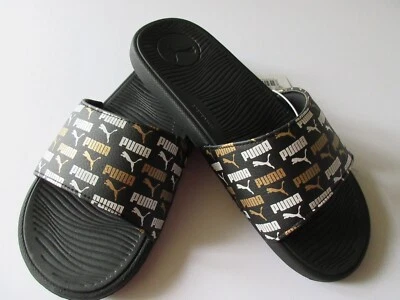 Puma Cool Cat Women's Casual Slide Sandal Black White & Gold Logo New With Tag - Image 1 of 4