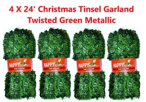 4 X 24' Christmas Tinsel Garland Green Twist Garland TOTAL 96' - Picture 1 of 6