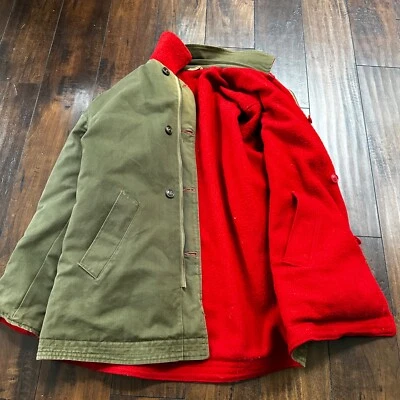 VTG 40s 50s Wool Western Coat Jacket Rockabilly Red Military Green WWII RARE - Image 1 of 4