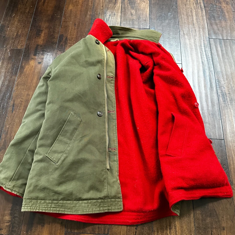 VTG 40s 50s Wool Western Coat Jacket Rockabilly Red Military Green WWII RARE - Image 1 of 4
