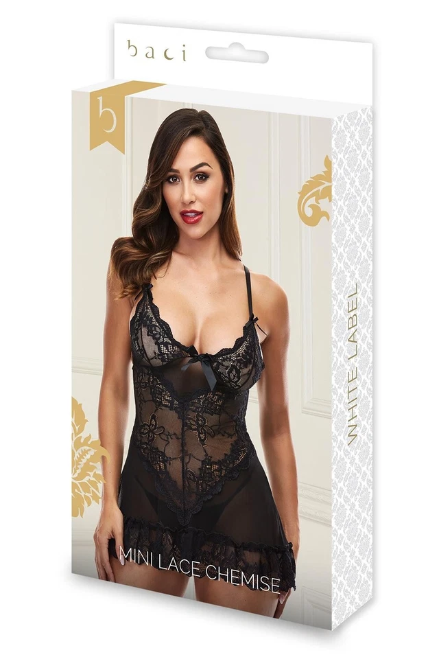 Новый женщин черный мини кружева Chemise Babydoll спагетти ремень с полной спиной M/L - Изображение 1 из 3