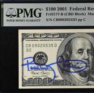 2001 $100 Federal Reserve Note PMG 58EPQ - Courtesy Autograph Treasurer Marin - Picture 1 of 3