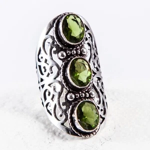 Wunderschöner Ring, filigran verziert, Silber, Quarz, Grün, Größe: 56 - Bild 1 von 3