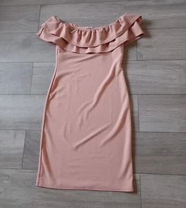 Pink Boutique Nude Pink Stretch Bardot Dress Bodycon Wiggle Party Occasion UK14 - Picture 1 of 21