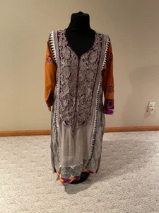 Black, orange, purple Abaya long top shirt Blouse women Pakistani Kameez sz M - Picture 1 of 4
