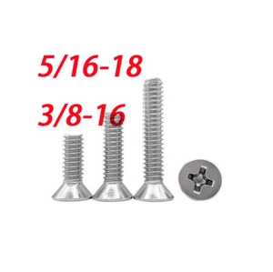 5/16-18 3/8-16 UNC 304 A2 Cross drive Philips Flat head Machine screw - Picture 1 of 3