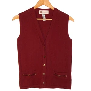 80s 90s Tricosa Paris Sz M (12-14) Sleeveless Ribbed Vest 100% Wool Pockets - Picture 1 of 8