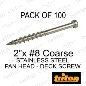 TRITON - S STEEL POCKET HOLE DECK SCREWS PAN HEAD - COARSE 51MM 2" - QTY 100 - Picture 1 of 1