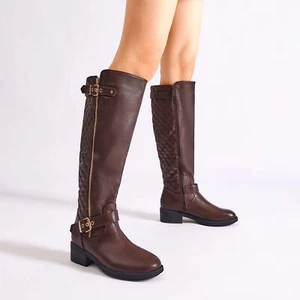 Women's Ladies Wide Calf Knee High Boots 1.25" Heel Riding Boots Winter Boots - Picture 1 of 35