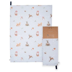 Toalla de té de Navidad Wrendale textil de cocina utensilios de regalo de Navidad Robin Rabbit Woodland - Imagen 1 de 6