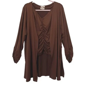 Urban Rose Damen 1X Cardigan Shell Tank Set Braun Jersey Strick Raffung Lagen - Bild 1 von 11