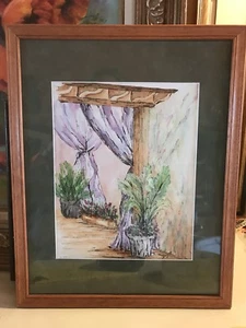 The Pergola,an ink drawing with watercolor,by GIGI,lavender draping on patio - Picture 1 of 4