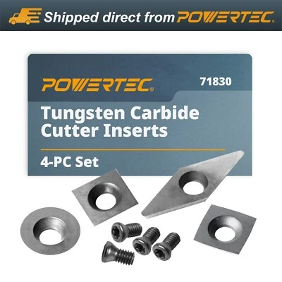 POWERTEC 4pcs Tungsten Carbide Cutter Insert Set for Wood Lathe Turning Tools - Image 1 of 4