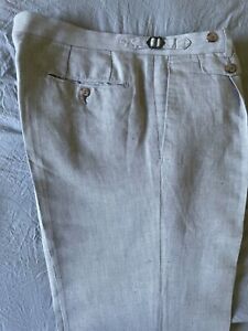 Suitsupply Brentwood Trousers Light Gray Linen Cotton Pants Mens 34 Pleated