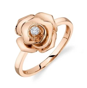 Flower Diamond Ring 14K Rose Gold Floral 0.07CT Round Natural Certified - Picture 1 of 7