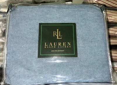 Ralph Lauren SEYCHELLES King Bed Skirt Chambray Blue Cotton New Vintage 150.00 - Image 1 of 4