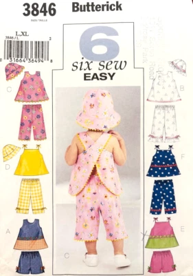 BUTTERICK Pattern 3846 Toddler Girls Pants Shorts Top & Hat Sizes L & XL - Image 1 of 3