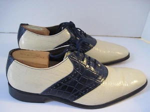 Stacy Adams Navy And Cream Leather Croc Print Lace Up Men's Shoes Size 8 M - Picture 1 of 6