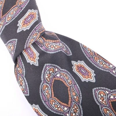 Hardy Amies Silk Necktie Black Purple Paisley Print - Image 1 of 4