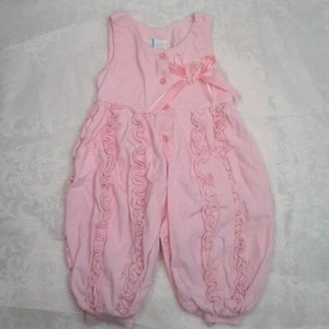Baby Togs Vintage Baby Mädchen rosa Cord Overall Rüschen Blumen Knöpfe 6-9 Monate - Bild 1 von 6