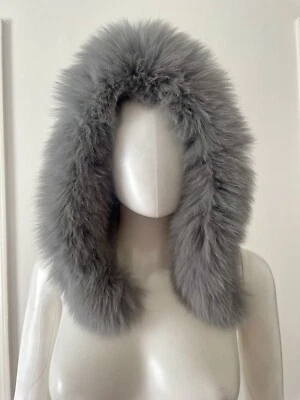 New St. John Knits Gray Cashmere Sweater Hood / Fox Fur Trim - Image 1 of 4