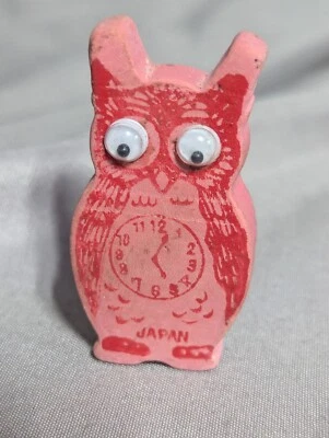 Розовая сова 1960-е новинка резиновый ластик - Googly Eyes - Shackman - маркировка ЯПОНИЯ - Изображение 1 из 4