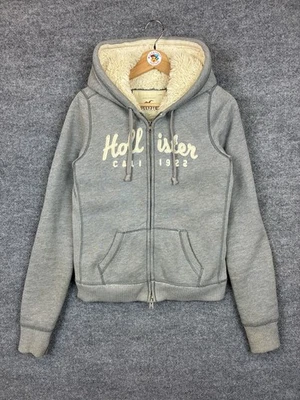 Sudadera con capucha Hollister vintage para mujer grande gris sintética forrada con cremallera Y2K años 2010 Foto 1 de 4